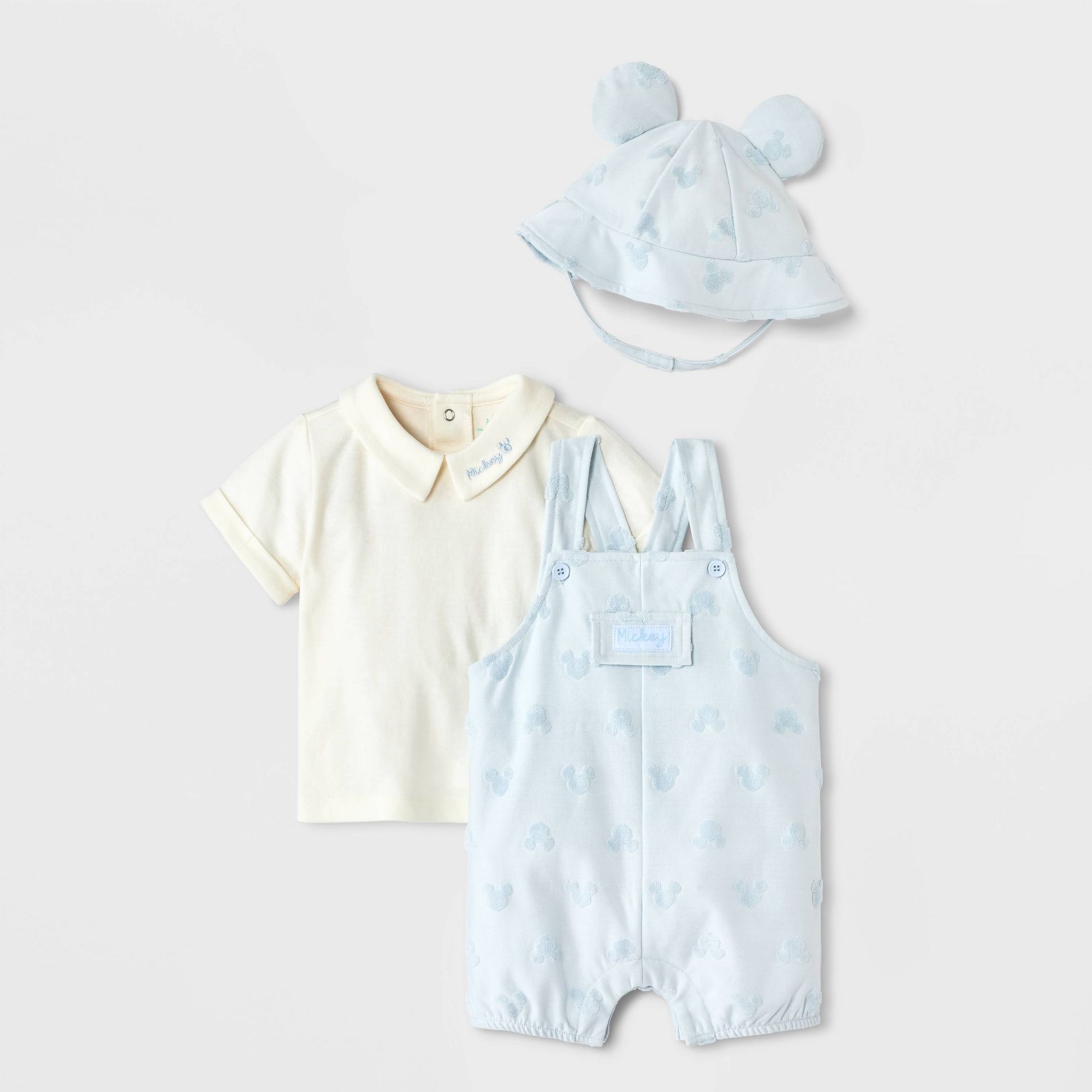Baby Boys' 3pc Disney Mickey Mouse Bodysuit & Shorts Overalls Set with Hat - Blue