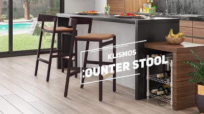 Manhattan Comfort Klismos 20" Black Leather Beech Wood Barstools - Set of 2