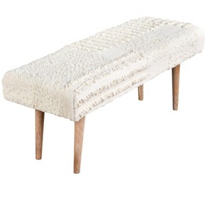 White Boucle Patchwork Handwoven Bench - 1 of 3