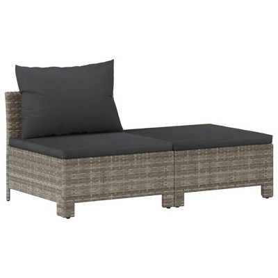 vidaXL 2 Piece Garden Lounge Set in Gray - with Cushions, Durable Poly Rattan, Steel Frame, Comfortable, Easy Assembly