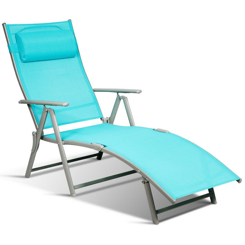 Costway Folding Chaise Lounge Chair w/Cushion Black\Gray\Turquoise, 5 of 7