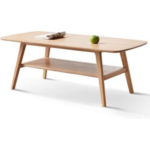 CuisinSmart Center Table, Wood Coffee Table with Storage Shelf, Rectangular Modern Minimalistic Design Side Table Wooden Legs - 1 of 4