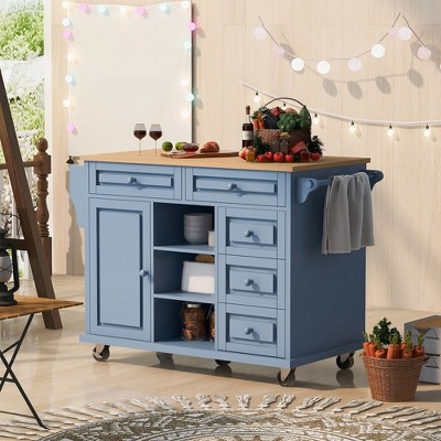 Kitchen Island with Storage, 52.8'' Rolling Kitchen Cart with Drawers & Towel Rack, Mobile Kitchen Island On Wheels For Dining Room Kitchen