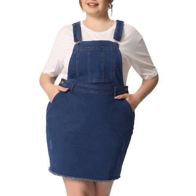 Agnes Orinda Women's Plus Size Regular Fit Fashion Ripped Hem Side Pocket  Denim Suspender Mini Sundress Blue 5x : Target