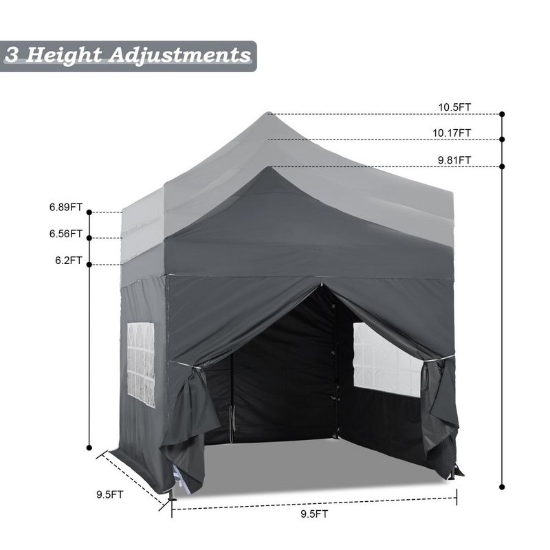 Aoodor Commercial Instant Pop Up Canopy Tent ,3 Adjustable Heights,  Fully Waterproof Portable Gazebo Shelter , with Wheeled Bag, 3 of 8