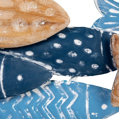 Hand-Painted Blue and Beige Metal School of Fish Wall Decor