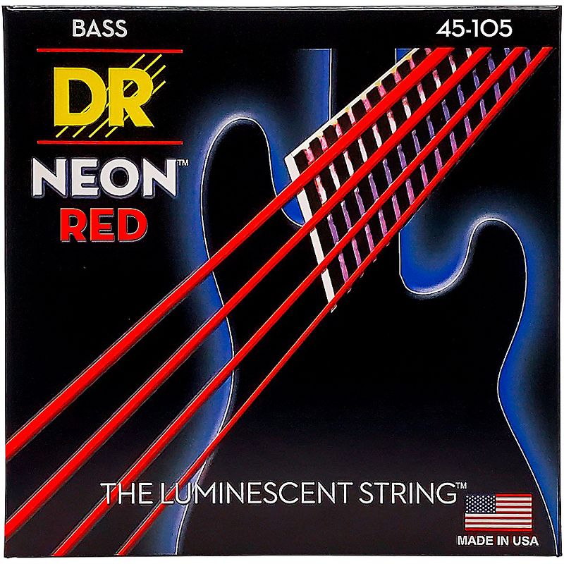 DR Strings Hi-Def NEON Red Coated Medium 4-String (45-105) Bass Guitar Strings, 1 of 5