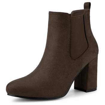 Allegra K Women's Round Toe Chunky High Heels Ankle Chelsea Boots