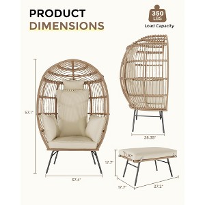 Wicker Egg Chair with Ottoman, Egg Basket Lounge Chair with Thick Cushion, Comfy Egg Rattan Seat for Indoor Outdoor Patio Porch Backyard - 1 of 4