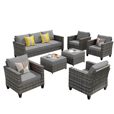 XIZZI Patio Furniture Set 7 Pieces Outdoor Conversation Sets Wicker Sectional Couch Set with Chairs for Garden Backyard Porch