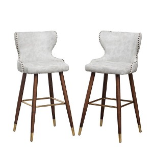 Ridstar Set of 2 Modern Bar Stools with Nailhead Trim-Off-White - 1 of 4