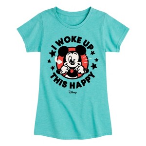Girls' - Disney - Mickey Mouse I Woke Up This Happy Fitted Short Sleeve Graphic T-Shirt - 1 of 4