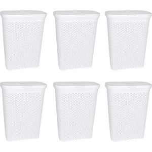 YBM Home Plastic Rattan Laundry Hamper Basket with Hinged Lid, Pack of 6 - 1 of 3