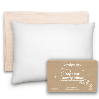 Toddler Pillow with Muslin Pillowcase, 13"x18", Kids Pillow for Sleeping by Comfy Cubs - 1 Pack