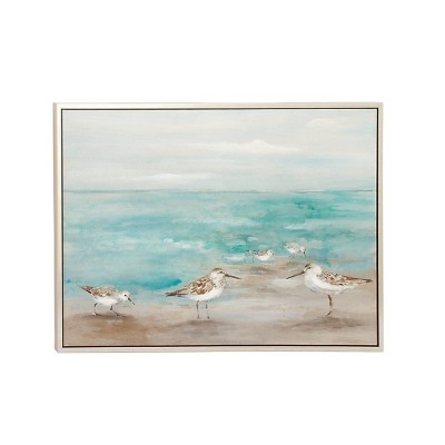 36" x 47" Coastal Birds on Seashore Framed Canvas Wall Art - Olivia & May