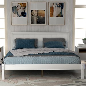 Full Size Platform Bed Frame With Headboard, Wood Slat Support Wood Platform Bed, No Box Spring Needed Full Bed Frame - 1 of 4