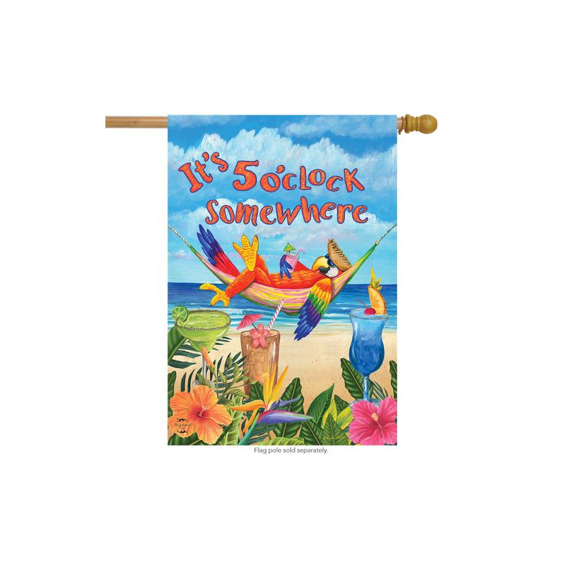 5 O'clock Parrot Summer House Flag Tropical Beach Humor 28" x 40" Briarwood Lane, 2 of 4
