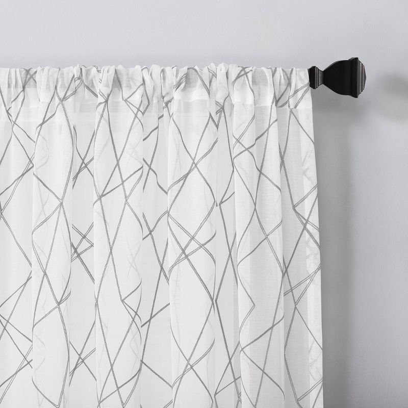 Abstract Geometric Embroidery Light Filtering Rod Pocket Curtain Panel - No. 918, 3 of 8