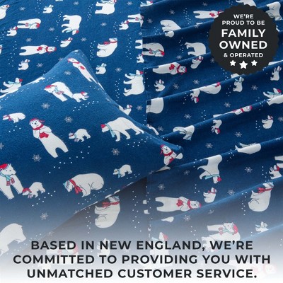 Full Size Navy Polar Bear Cotton Flannel Sheet Set