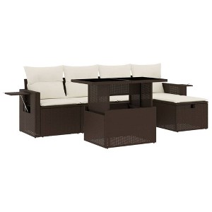 vidaXL 6 Piece Patio Sofa Set with Cushions Brown and Cream Poly Rattan - Without Storage - 1 of 4