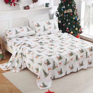 Christmas Flannel Sheets Queen, 100% Cotton Printed Bed Sheet Set, Soft Heavy weight Brushed Flannel,16 Inches Deep Pocket Winter Warm Sheets 4 Piece - 1 of 4