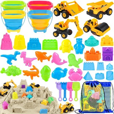Probe Hues 40pc Beach Toys Set Sand Vehicles Bucket Molds Mesh Bag Kids