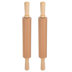 Unique Bargains Silicone Non-Stick Wooden Handle Kitchen Reusable Rolling Pin 2 Pcs - 1 of 4