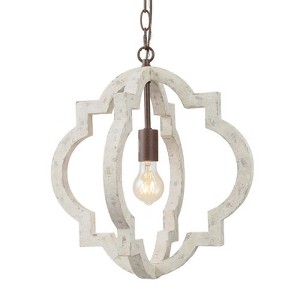 LNC Timeless 1-Light 16" Farmhouse/Rustic Small Lantern Chandelier, Rustic Bronze and Weathered White Wood Tone - 1 of 4