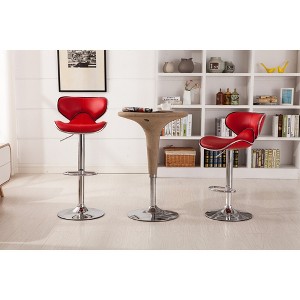 Faux Leather Airlift Swivel Adjustable Barstools, Set of 2 with Chrome Base, Footrest and Plush Cushions for Kitchen, Bar, and Dining - 1 of 4