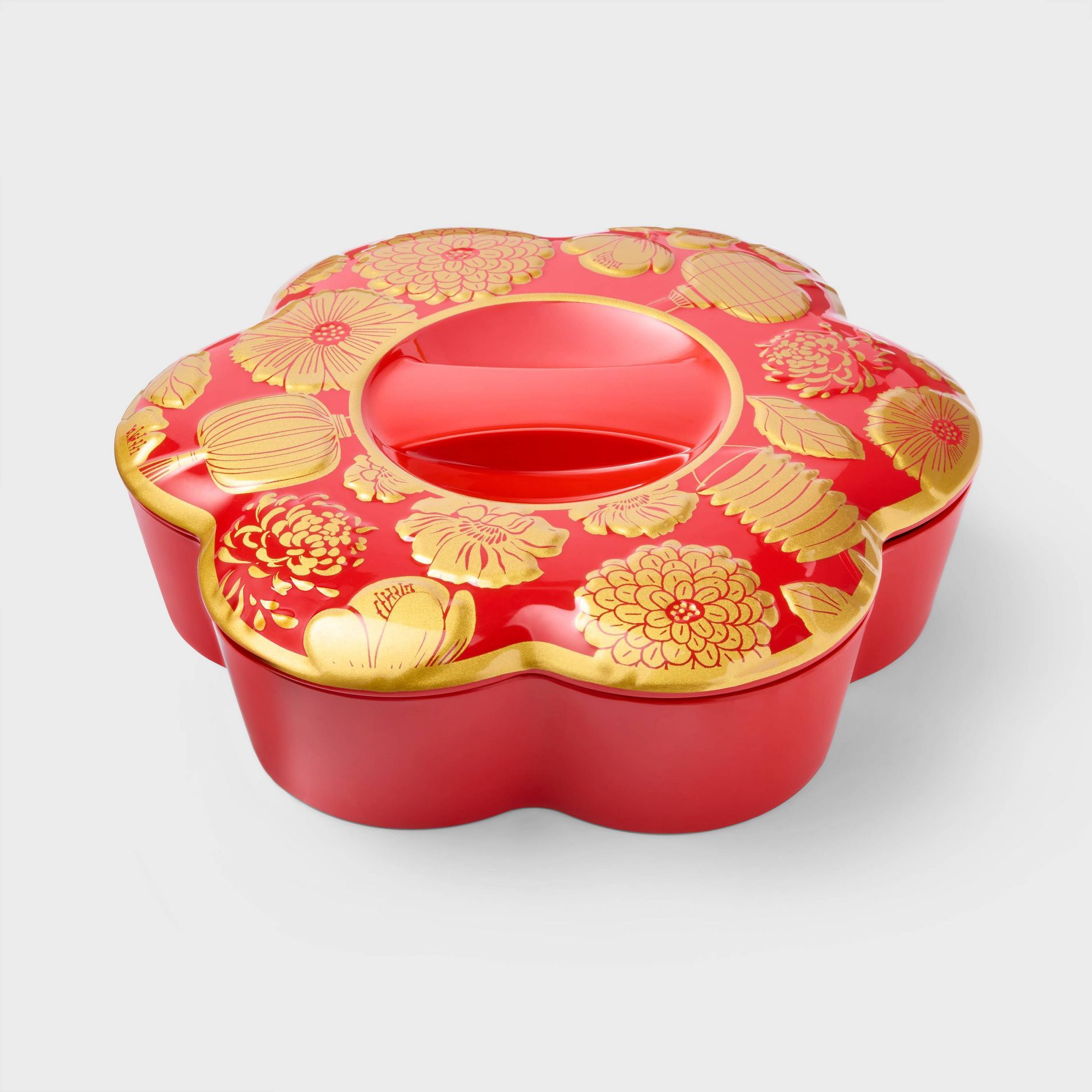 Lunar New Year 11.25" Round Melamine Snack Serving Tray Red/Gold