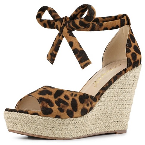 Allegra K Women's Up Ankle Strap Wedges Sandals Leopard 10 : Target