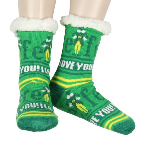 Elf Socks I Love You Fair Isle Sweater Knit Faux Shearling Lined No slip Slipper Socks Green Target