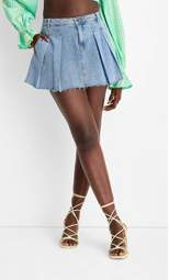 Women's Denim Pleated Mini Skirt - Future Collective™ with Alani Noelle Blue Denim