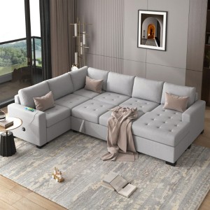 Sectional Sleeper Sofa with Pull-out Bed and Lounge Chair, USB and Type-C Interfaces, Suitable for Living Room, Office, and Spacious Spaces - 1 of 4