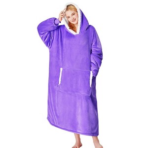 Inhand Gray Fuzzy Wearable Hoodie Blanket - Oversized Cozy Polyester Sweatshirt for Women, One Size Fits All - The Perfect Warm Gift - 1 of 4
