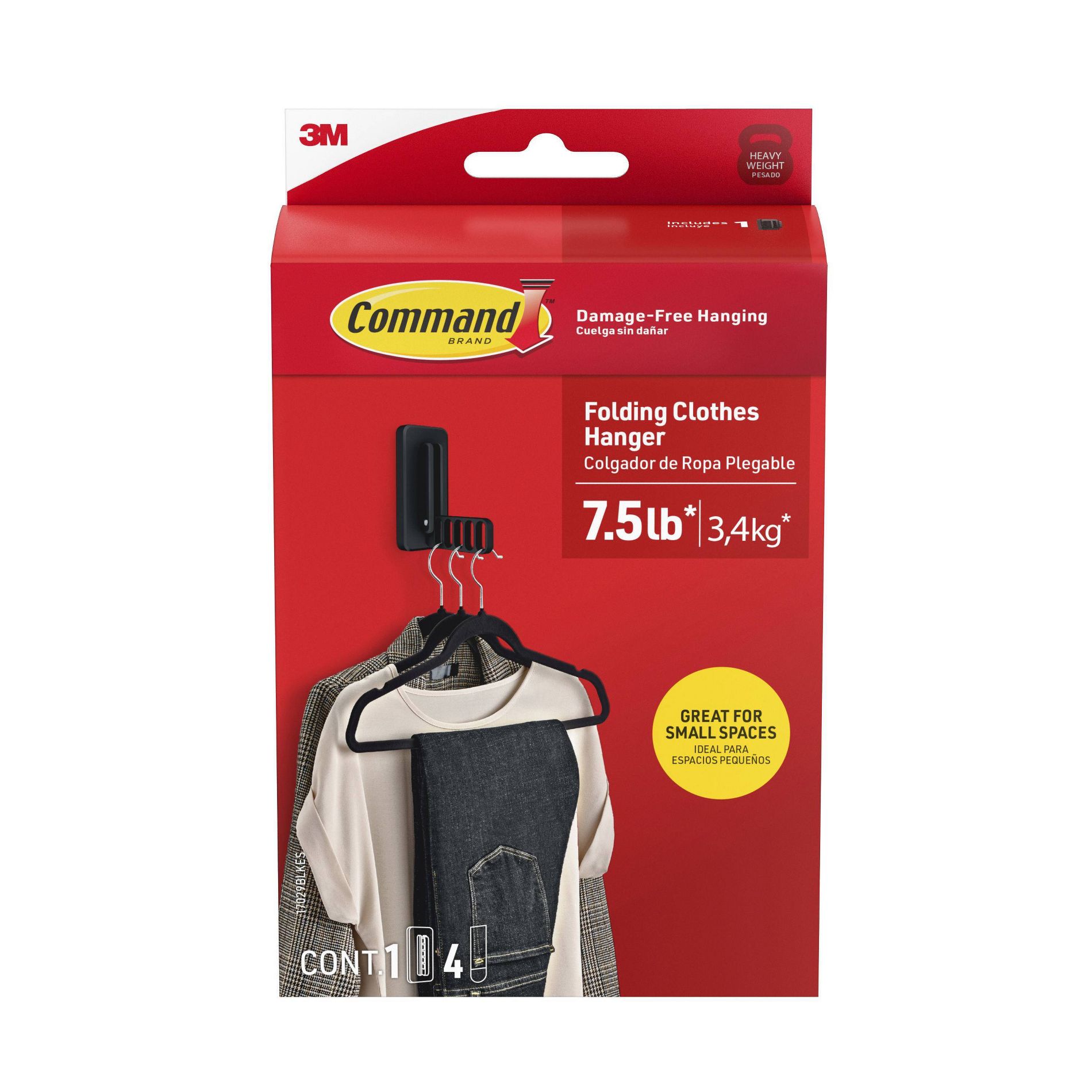 Command Damage-Free Hanging Folding Clothes Hanger with 4 Refill Strips