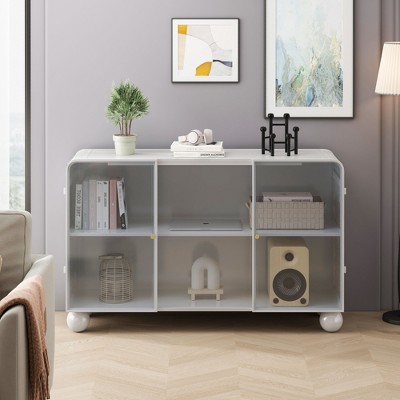 VYNXARIA 47.25"Glass Storage Cabinet Floor-to-ceiling for Kitchen, Living Room, Bathroom(White)