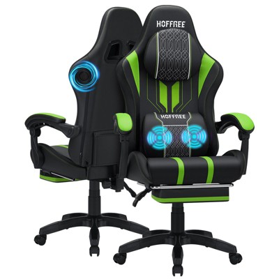 Hoffree Extra Large Massage Gaming Chair Ergonomic Office PC Chair with Bluetooth Speaker & Armrest