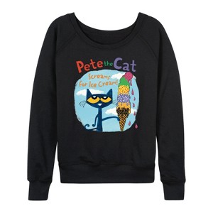Women's - Pete the Cat - Screams For Ice Cream Lightweight French Terry Wide Neck Long Sleeve Shirt - 1 of 4
