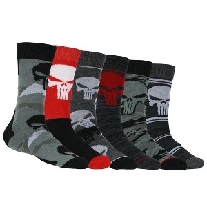 Marvel Comics The Punisher Socks Men's Skull Logo 6-Pair Crew Socks for Adults (Fits Shoe Sizes 8–12) Multicolored - 1 of 4