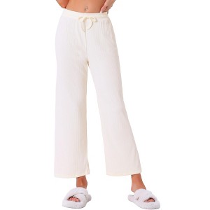 INSPIRE CHIC Women's Wide Leg High Waist Ribbed Knit Casual Bottoms Drawstring Palazzo Pants - 1 of 4