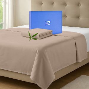 300 Thread Count 100% Organic Bamboo Viscose Flat Sheet Only, Extra Wide, Cooling & Breathable, Double Stitching, Bedding Sheet - 1 of 4