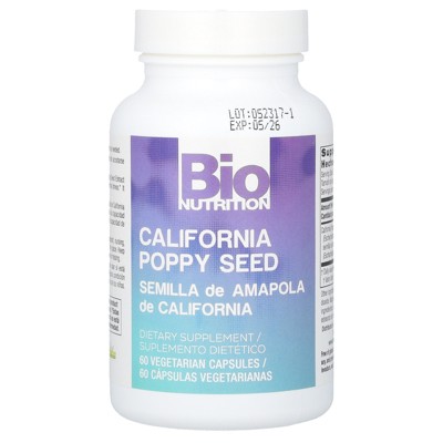 Bio Nutrition California Poppy Seed 500 mg Herbal Sleep Support 60 Vegetarian Capsules