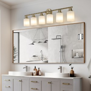 5-Light Golden Bathroom Vanity Light Fixture, Frosted Glass Shades, Modern Wall Mounted Lighting(Bulbs NOT Included) - 1 of 4