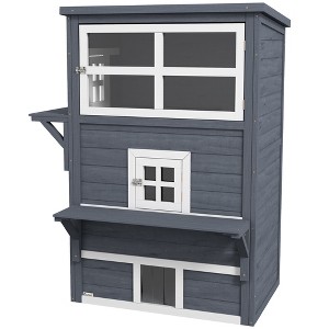 Cat House, Outdoor 3-Tier Kitty Shelter, Weather Resistant, w/ Escape Door - 1 of 4