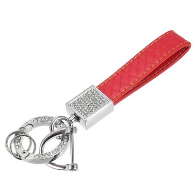 Unique Bargains Faux Leather Rhinestones Anti-Lost D-Ring 360 Rotatable Car Fob Keychain 1 Pc