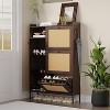 Rattan Shoe Cabinet with Flip Drawers, 3 Tier Narrow Free-Standing Entryway Storage Organizer - 3 of 4