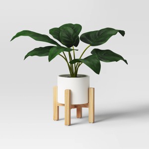 Artificial Leaf in Wood Planter - Threshold™: Lush Taro, White Stoneware Pot, Indoor Decor - 1 of 4