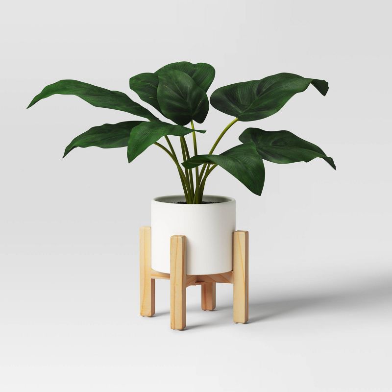 Artificial Leaf in Wood Planter - Threshold&#8482;, 1 of 6