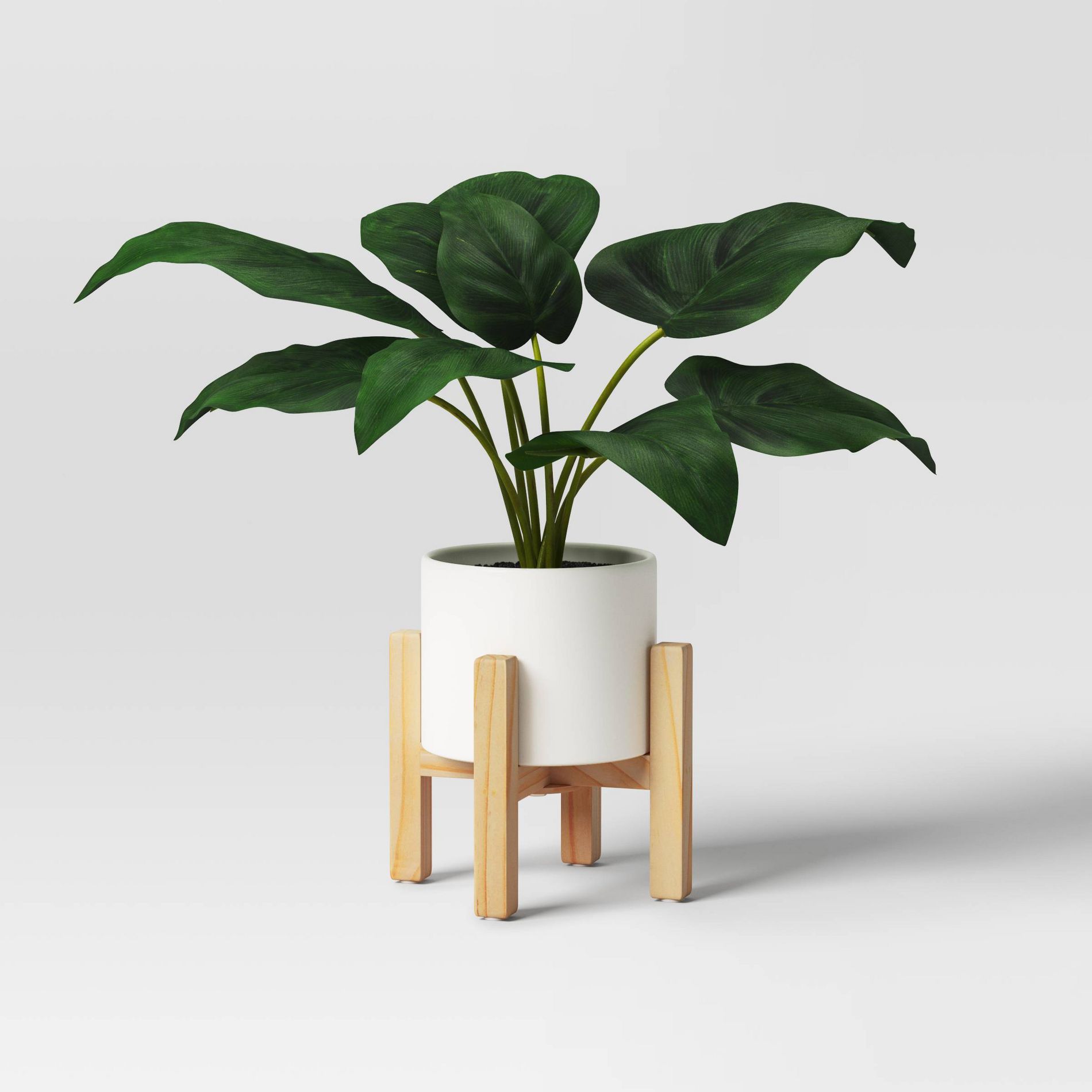Artificial Leaf in Wood Planter - Threshold™: Lush Taro, White Stoneware Pot, Indoor Decor